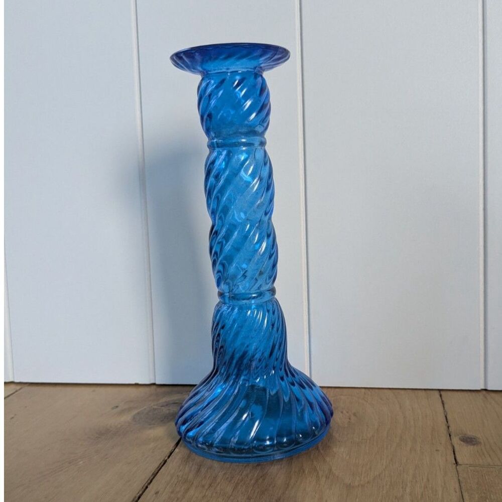 Vintage May Department Store Blue Candlestick Holder - 8"